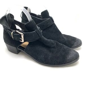 MICHAEL KORS Genuine Leather Black Suede Ankle Booties Shoes Block Heels sz 9.5